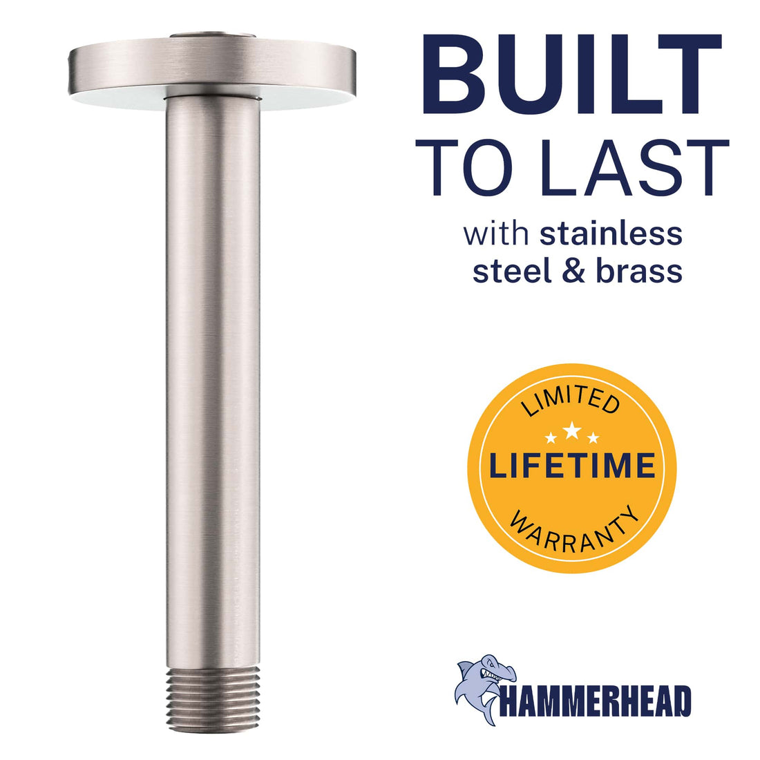 Built to Last Straight Shower Arm Brushed Nickel / 6 Inch - The Shower Head Store