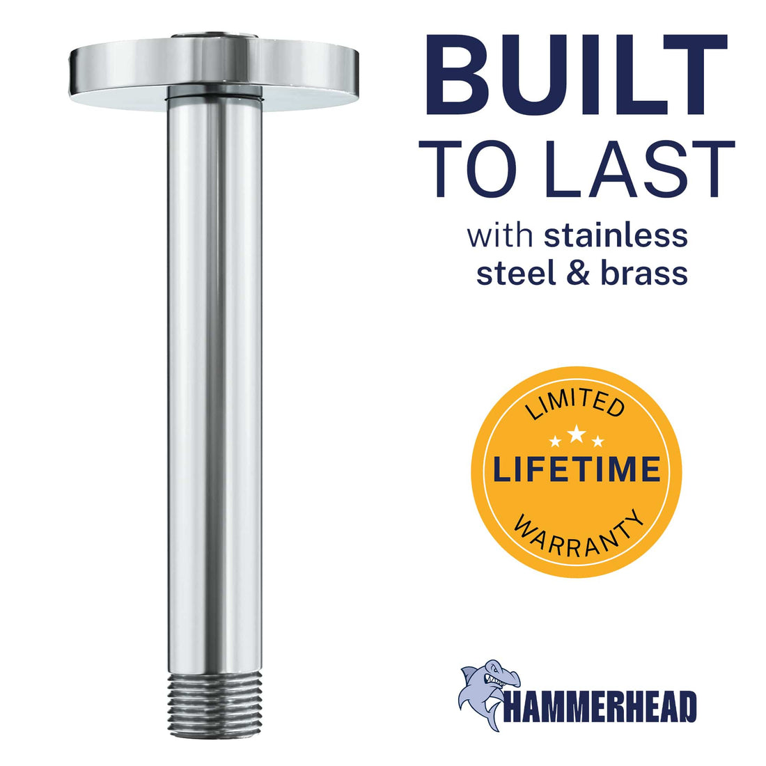 Built to Last Straight Shower Arm Chrome / 6 Inch - The Shower Head Store