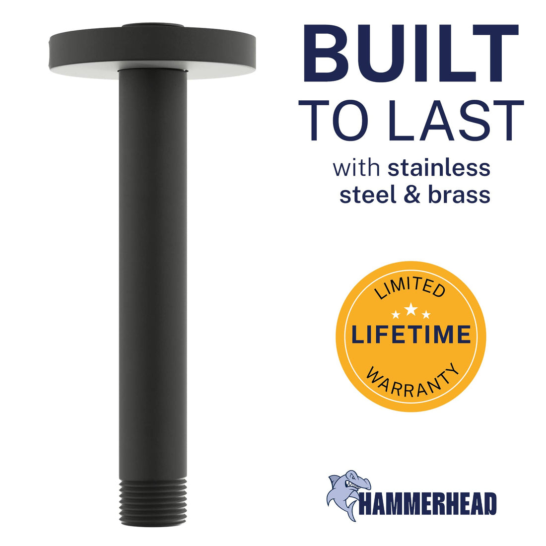 Built to Last Straight Shower Arm Matte Black / 6 Inch - The Shower Head Store