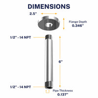 Dimensions Straight Shower Arm Chrome / 6 Inch - The Shower Head Store