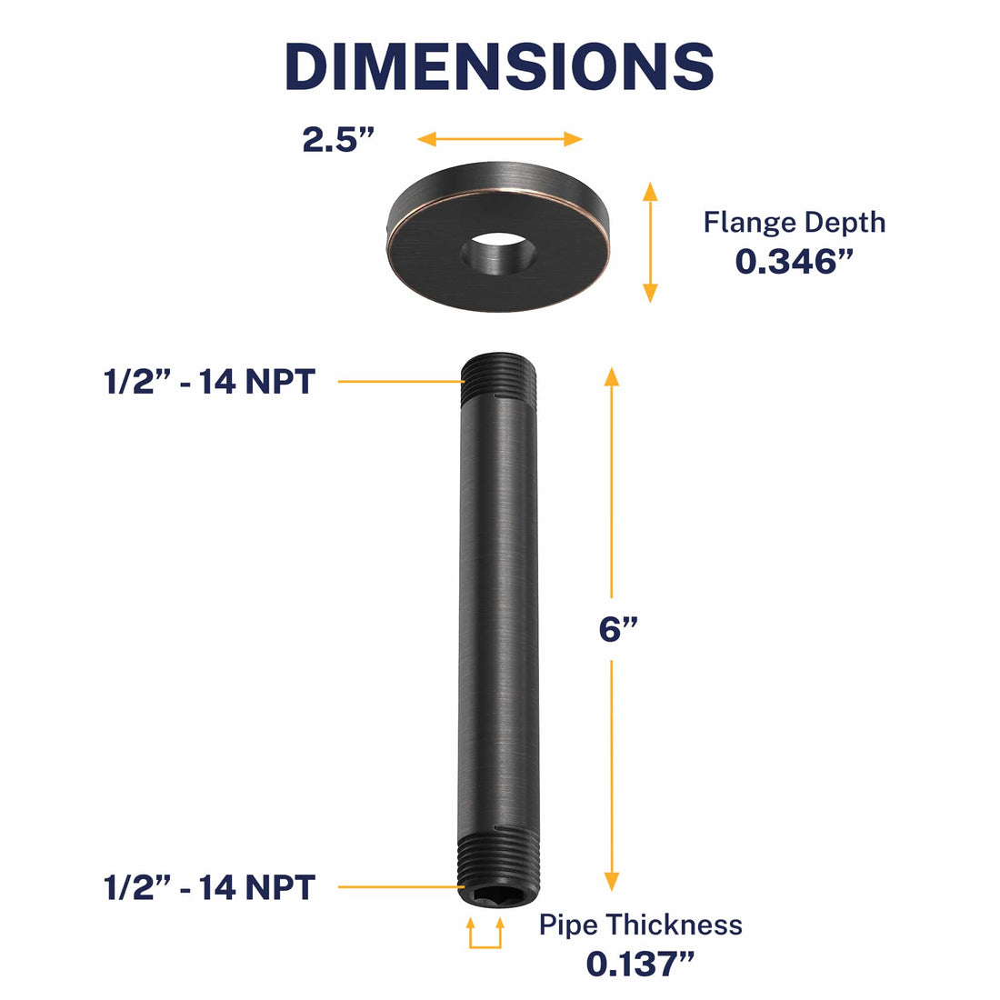 Dimensions Straight Shower Arm Oil Rubbed Bronze / 6 Inch - The Shower Head Store