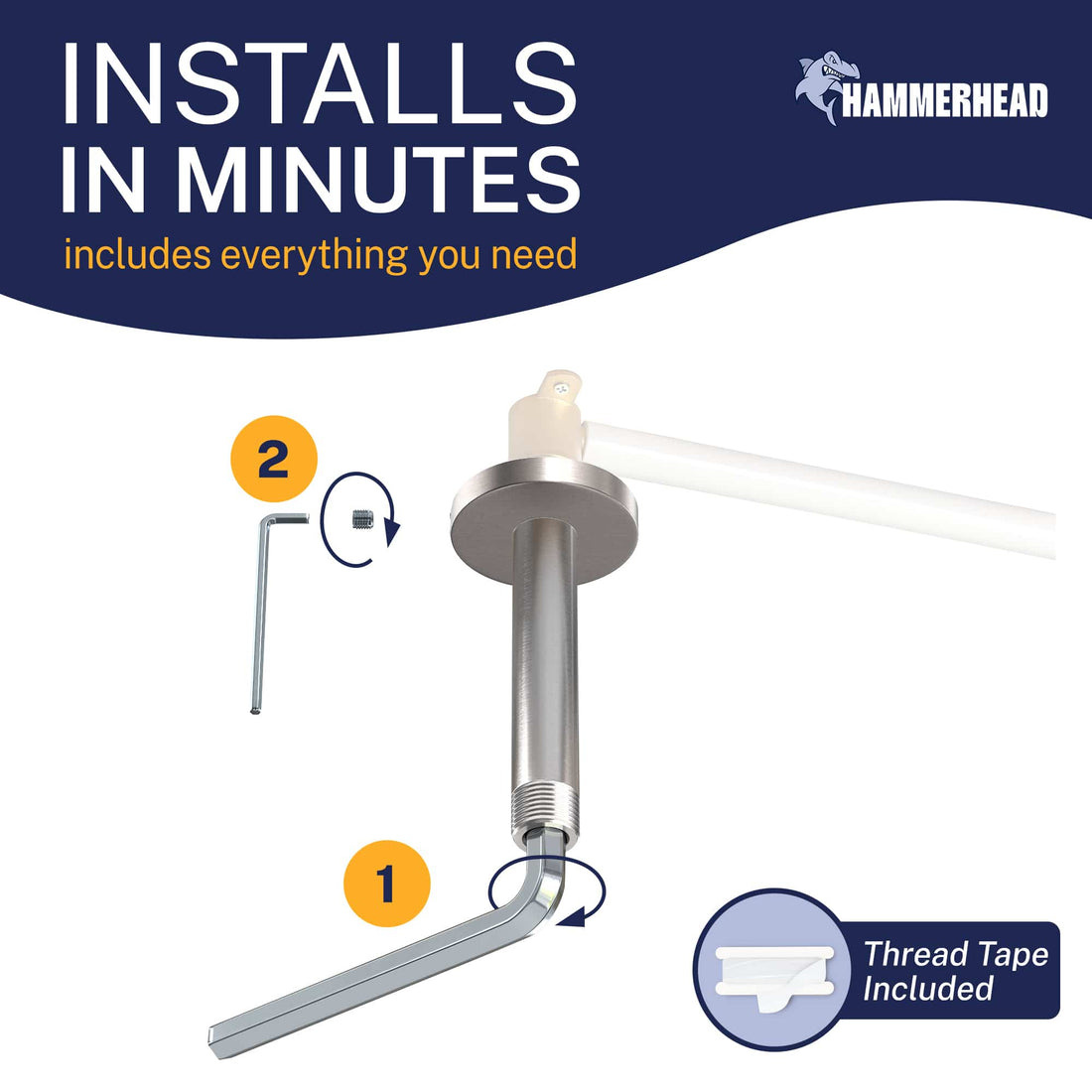 Installation Straight Shower Arm Brushed Nickel / 6 Inch - The Shower Head Store