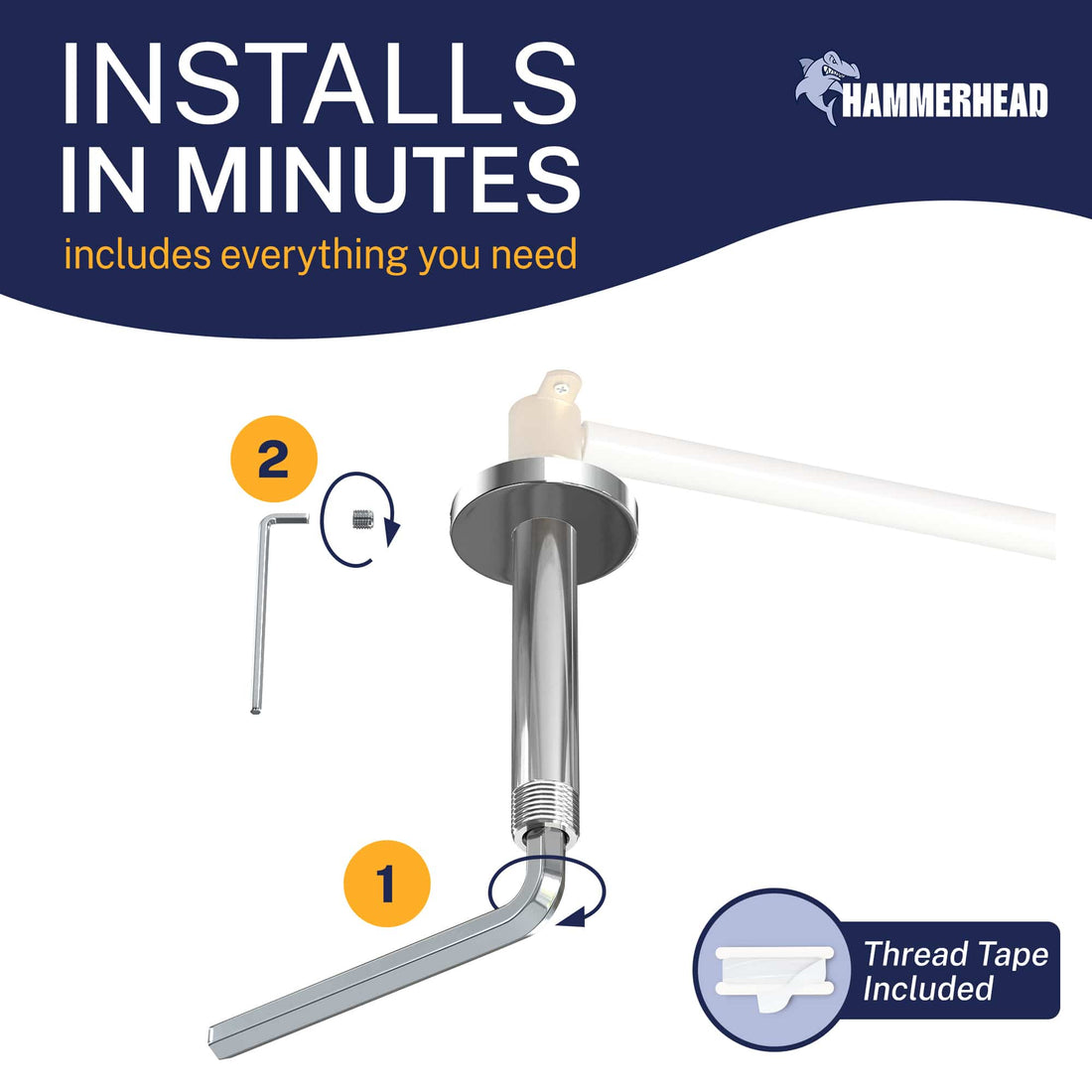 Installation Straight Shower Arm Chrome / 6 Inch - The Shower Head Store