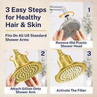 Easy Steps Gillian — The METAL Filtered Shower Head Brushed Gold / 2.5 GPM Brushed Gold / 1.75 GPM - The Shower Head Store