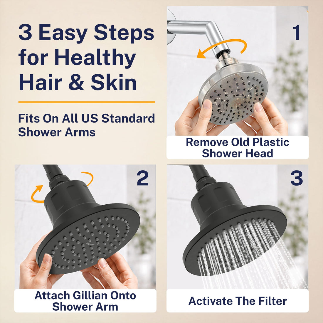 Easy Steps Gillian — The METAL Filtered Shower Head Matte Black / 2.5 GPM Matte Black / 1.75 GPM - The Shower Head Store