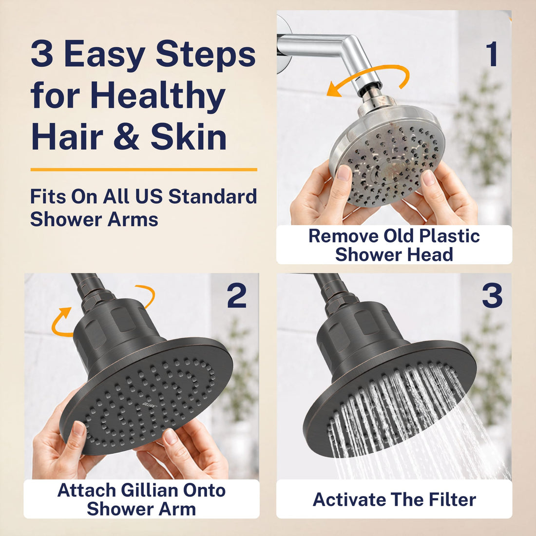 Easy Steps Gillian — The METAL Filtered Shower Head Oil Rubbed Bronze / 2.5 GPM Oil Rubbed Bronze / 1.75 GPM - The Shower Head Store