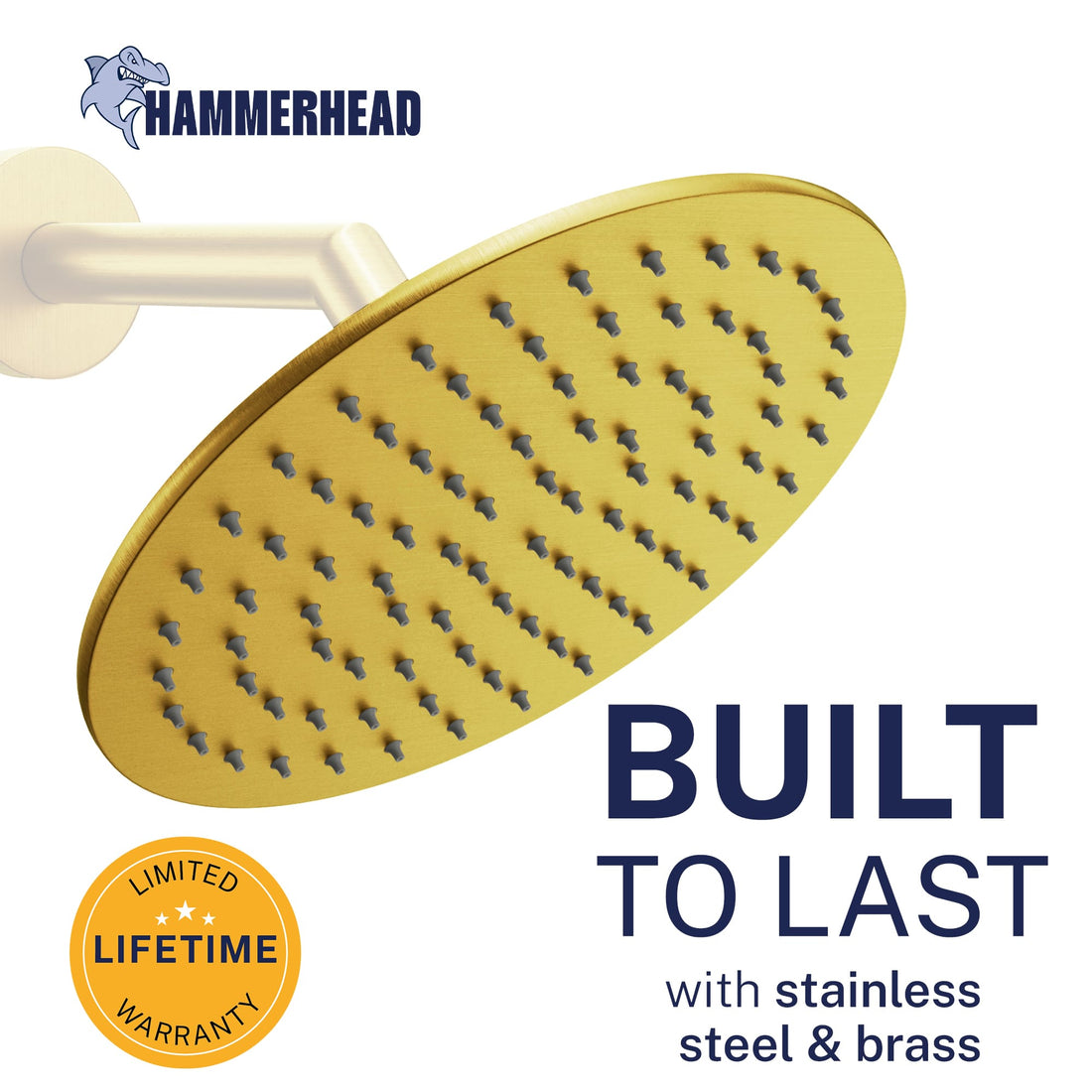 Built to Last Metal 8 Inch Rain Shower Head Rainfall Showerhead Brushed Gold / 2.5 GPM Brushed Gold / 1.75 GPM - The Shower Head Store