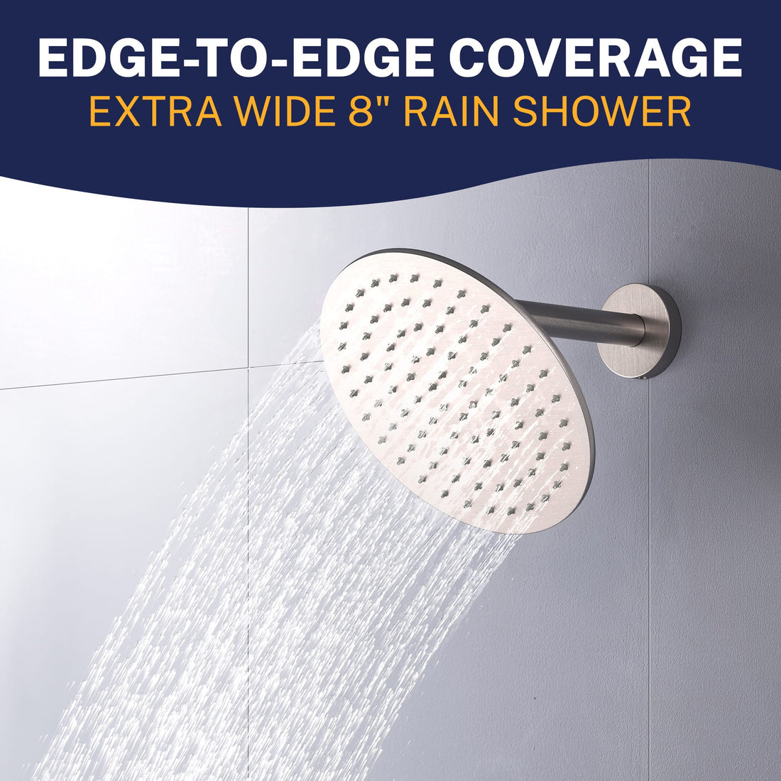 Extra Wide Metal 8 Inch Rain Shower Head Rainfall Showerhead Brushed Nickel / 2.5 GPM Brushed Nickel / 1.75 GPM - The Shower Head Store
