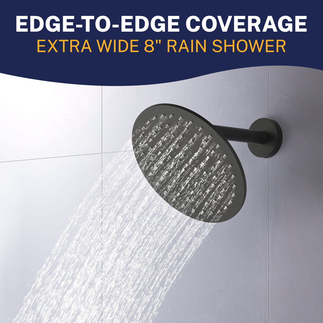 Extra Wide Metal 8 Inch Rain Shower Head Rainfall Showerhead Matte Black / 2.5 GPM Matte Black / 1.75 GPM - The Shower Head Store