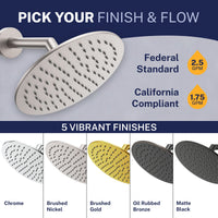 Finish and Flow Metal 8 Inch Rain Shower Head Rainfall Showerhead Brushed Nickel / 2.5 GPM Brushed Nickel / 1.75 GPM - The Shower Head Store