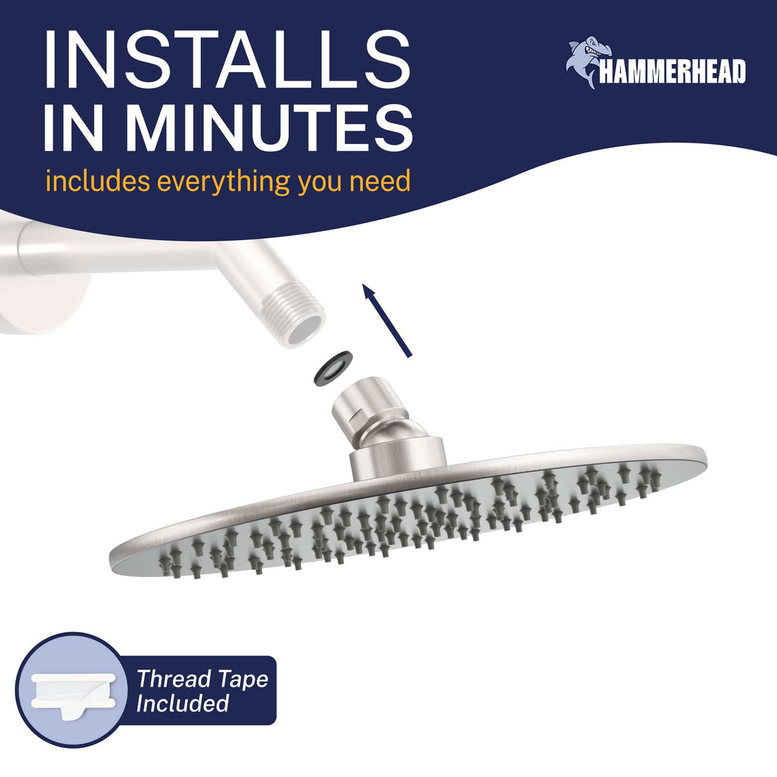 Installation Metal 8 Inch Rain Shower Head Rainfall Showerhead Brushed Nickel / 2.5 GPM Brushed Nickel / 1.75 GPM - The Shower Head Store