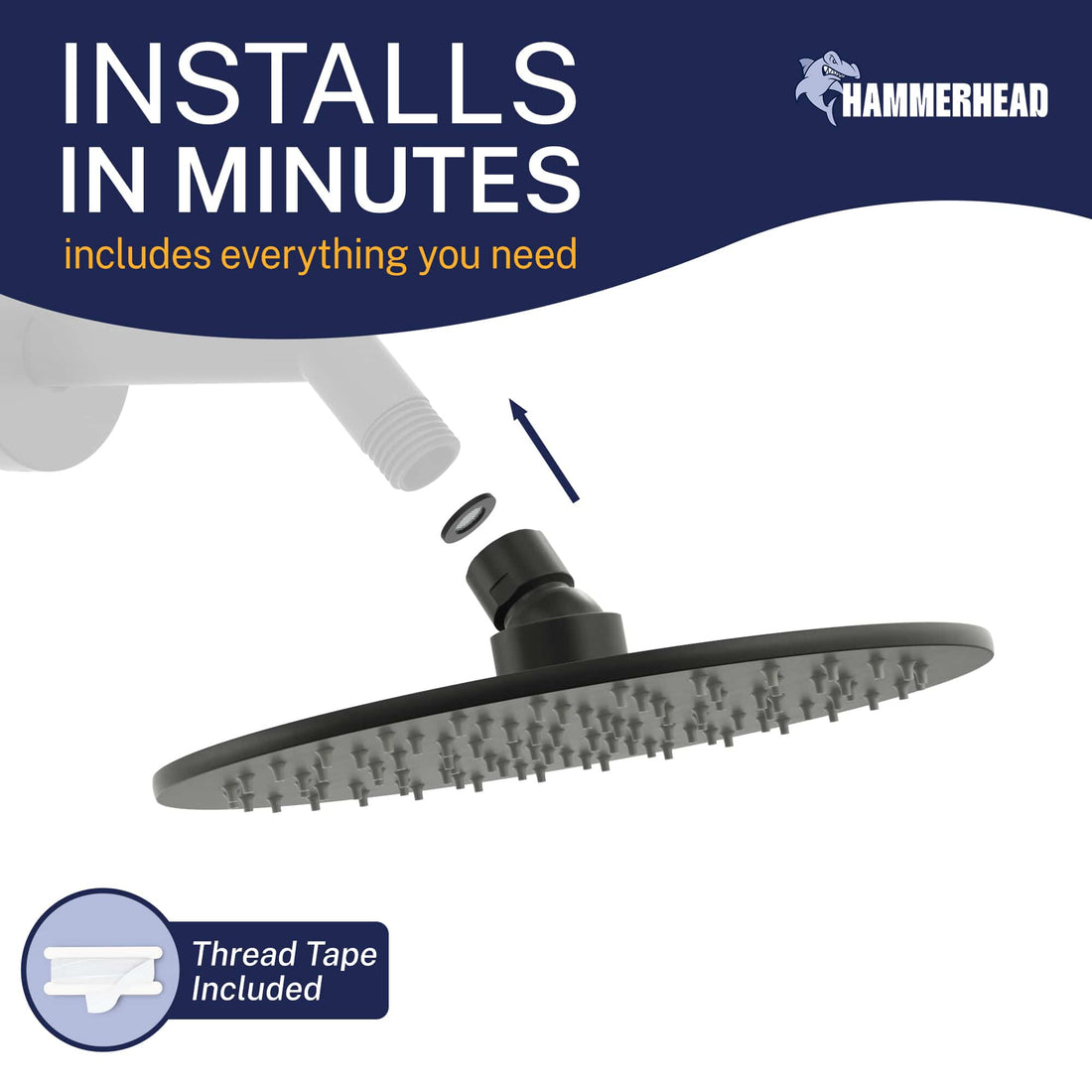 Installation Metal 8 Inch Rain Shower Head Rainfall Showerhead Matte Black / 2.5 GPM Matte Black / 1.75 GPM - The Shower Head Store