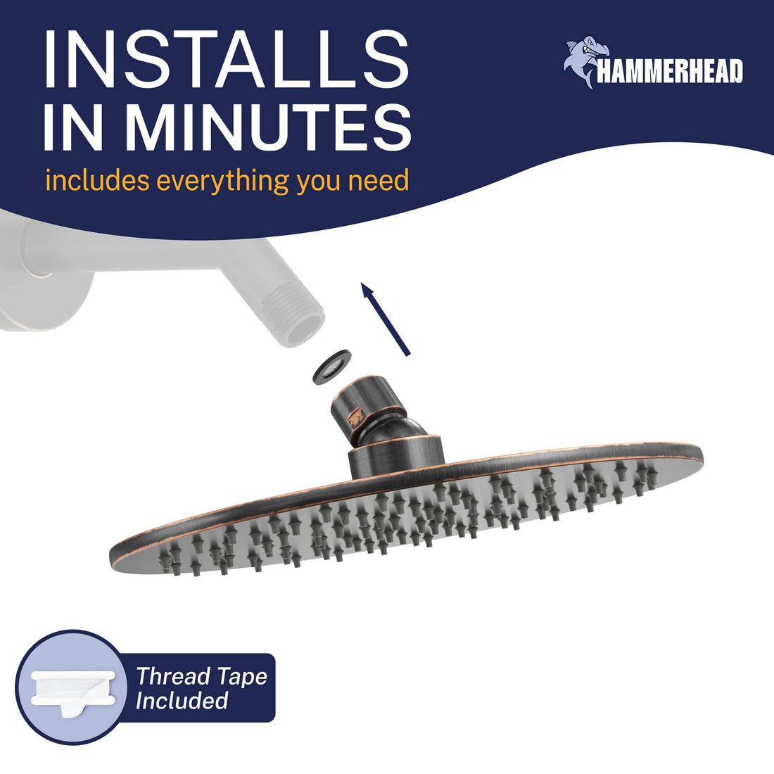 Installation Metal 8 Inch Rain Shower Head Rainfall Showerhead Oil Rubbed Bronze / 2.5 GPM Oil Rubbed Bronze / 1.75 GPM - The Shower Head Store
