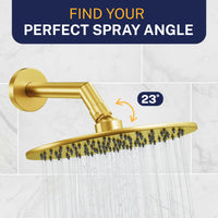 Adjustable Angle Metal 8 Inch Rain Shower Head Rainfall Showerhead Brushed Gold / 2.5 GPM Brushed Gold / 1.75 GPM - The Shower Head Store