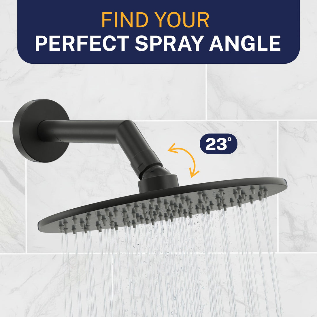 Adjustable Angle Metal 8 Inch Rain Shower Head Rainfall Showerhead Matte Black / 2.5 GPM Matte Black / 1.75 GPM - The Shower Head Store