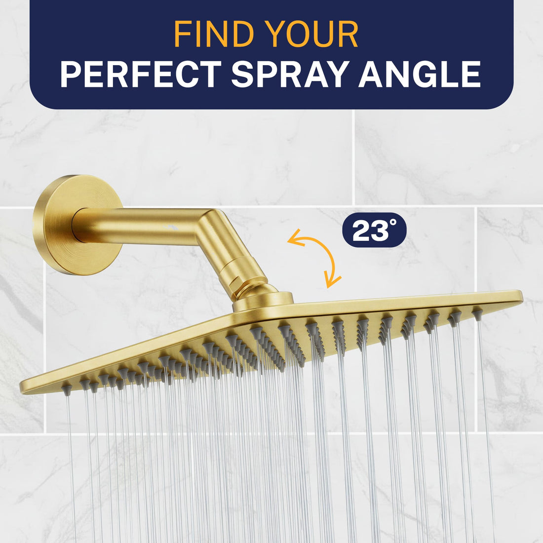 Perfect Spray Angle Square Rain Shower Head Brushed Gold  / 2.5 - The Shower Head Store