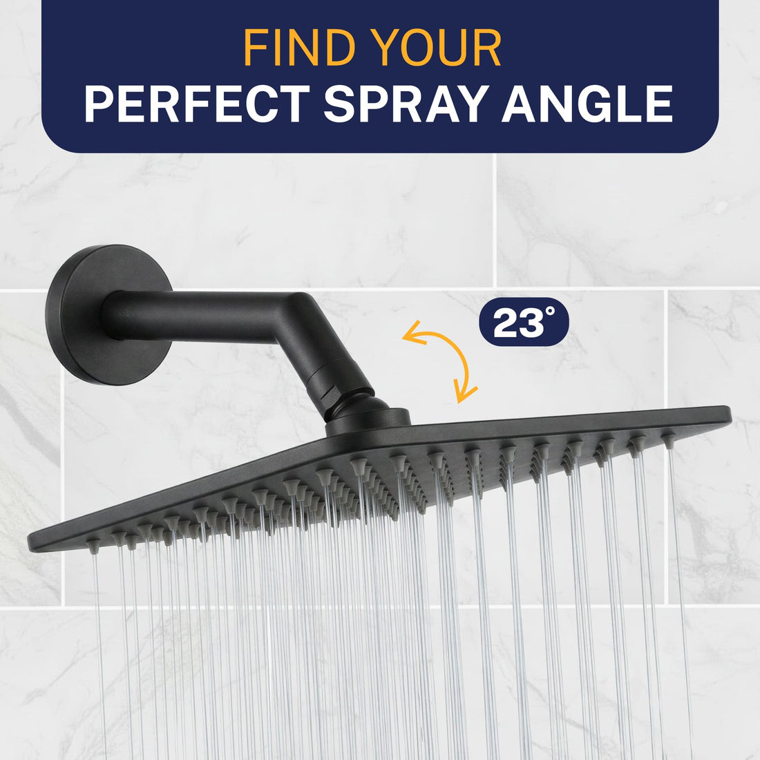 Perfect Spray Angle Square Rain Shower Head Matte Black  / 2.5 - The Shower Head Store