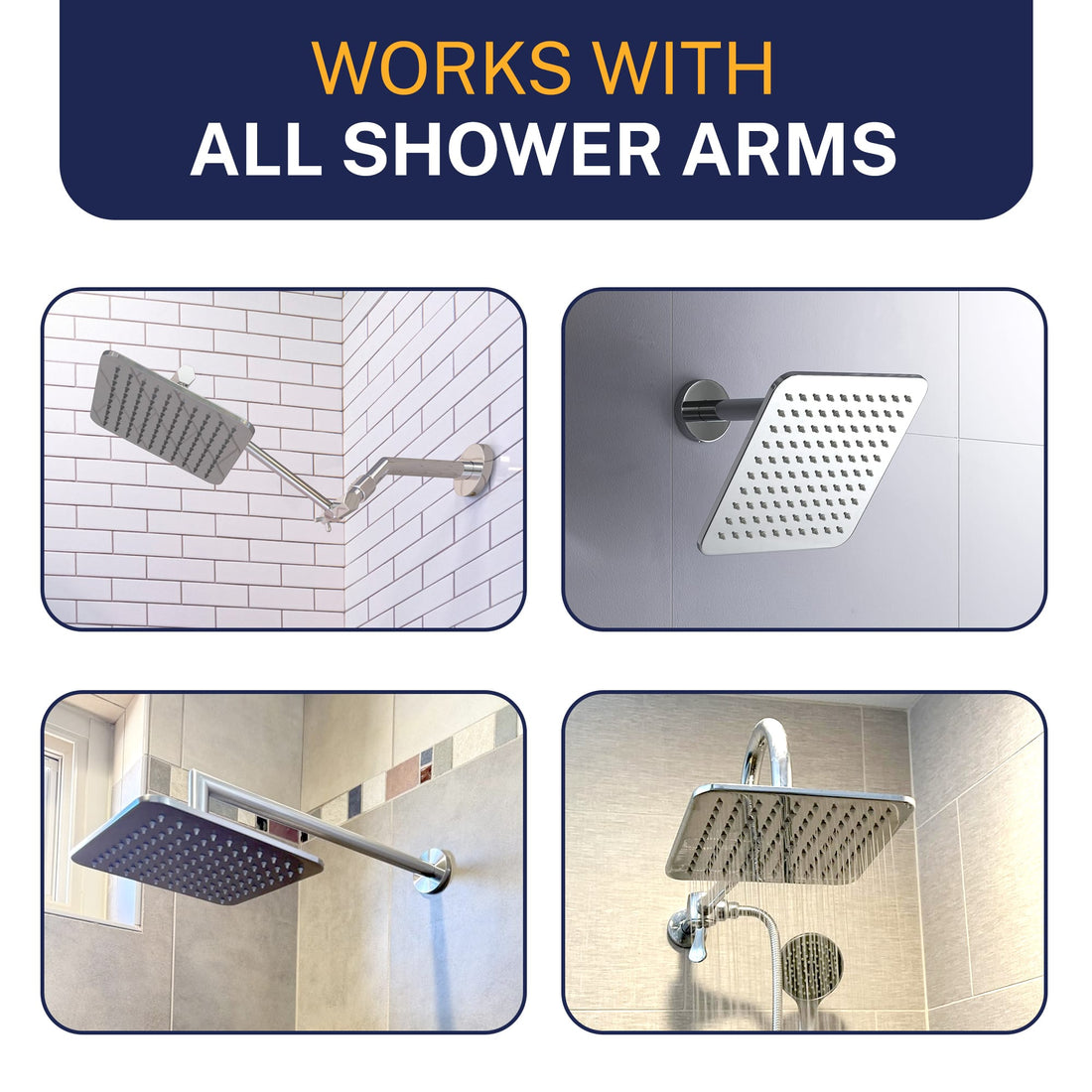Compatibility Square Rain Shower Head Brushed Nickel  / 2.5 - The Shower Head Store