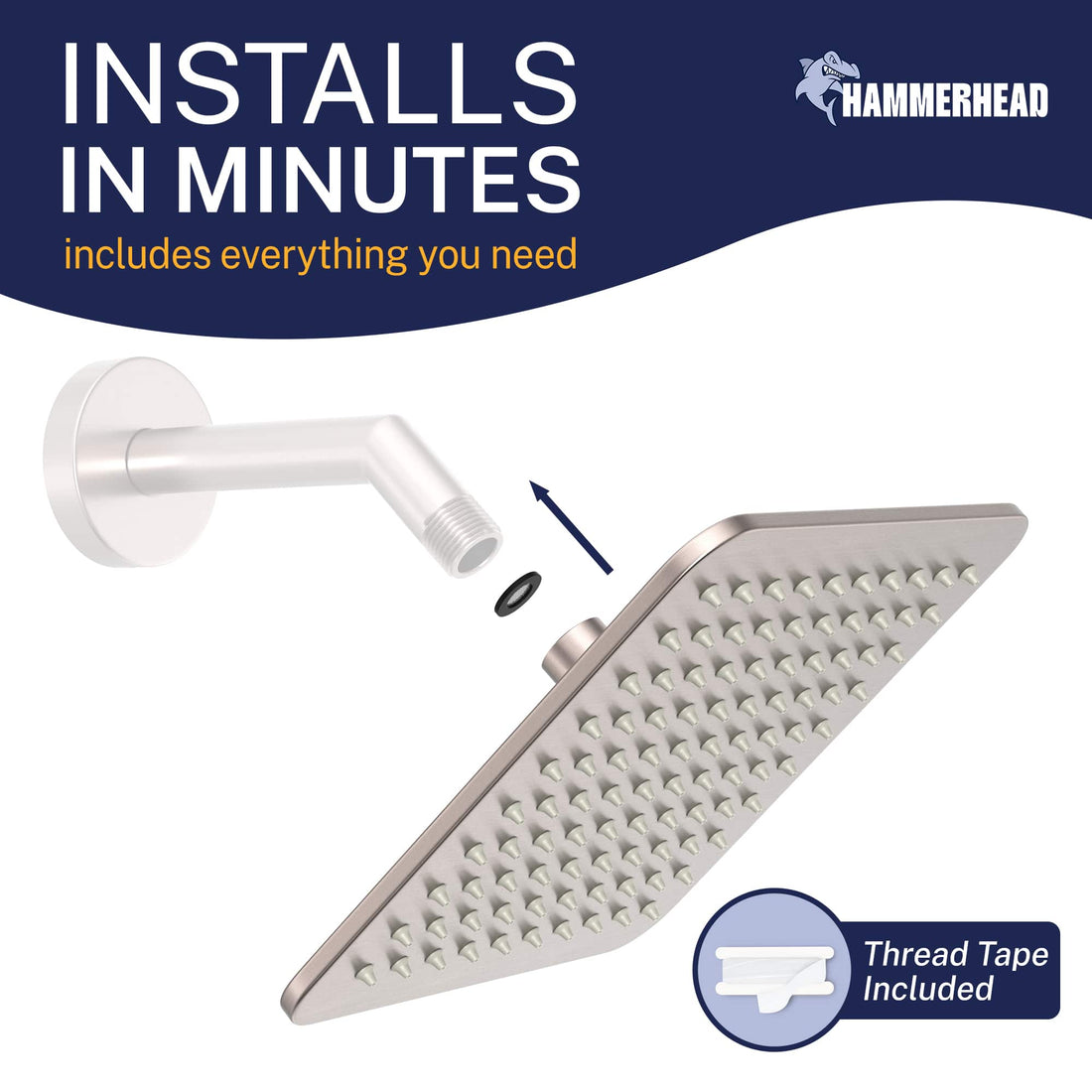 Easy Install Square Rain Shower Head Brushed Nickel  / 2.5 - The Shower Head Store