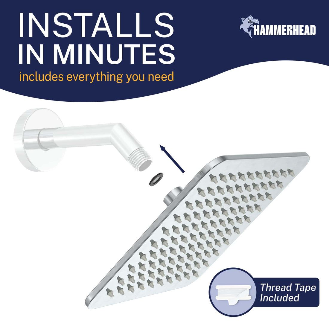 Installation Square Rain Shower Head Chrome / 2.5 - The Shower Head Store