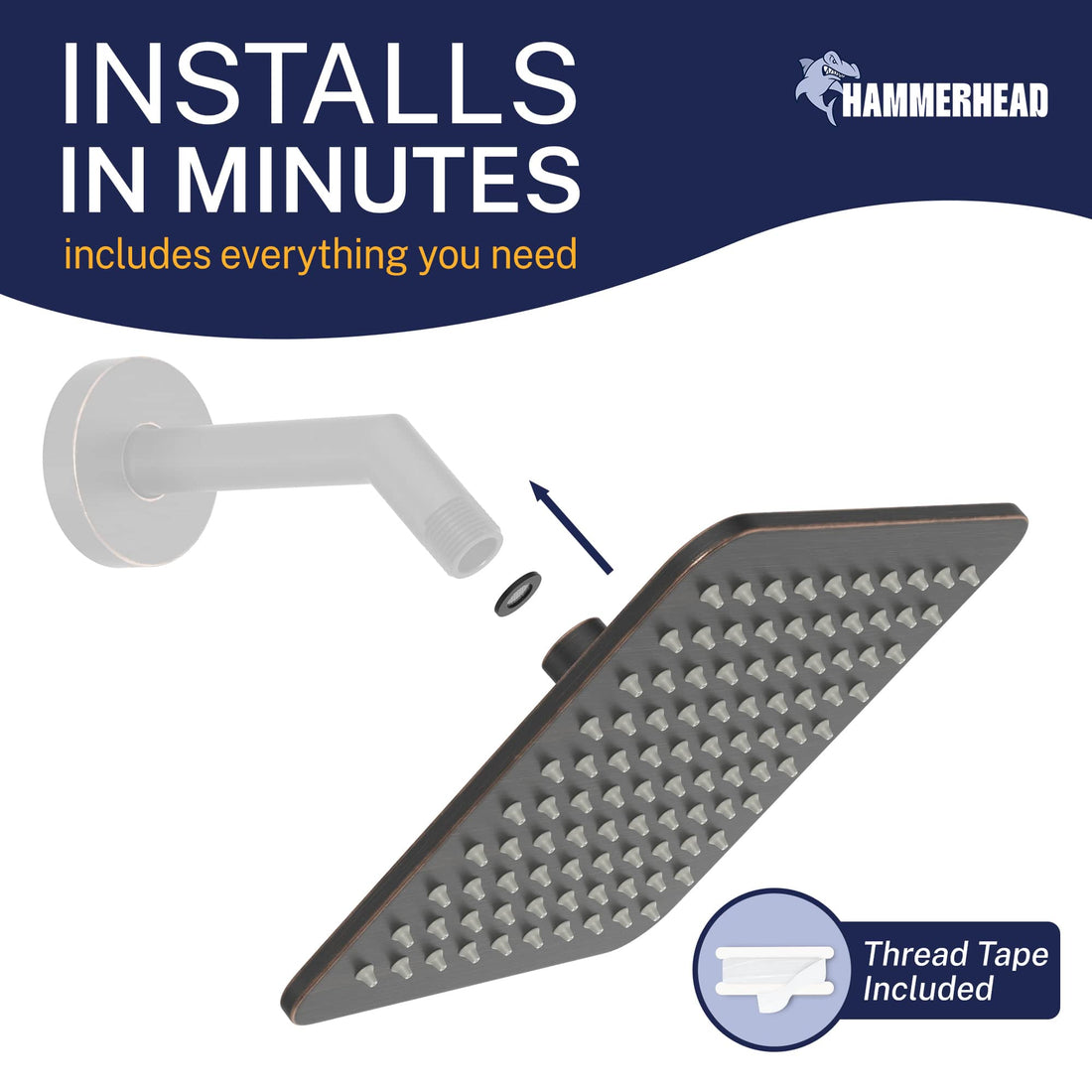 Easy Installs Square Rain Shower Head Oil Rubbed Bronze  / 2.5 - The Shower Head Store