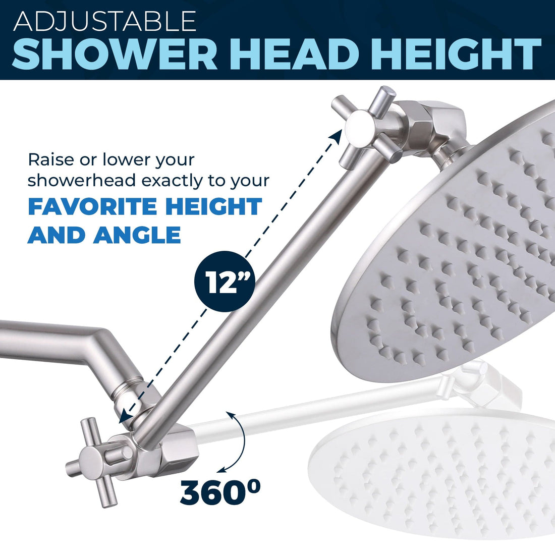 Adjust Shower Head Height with Shower Arm Extender Extension Arm Brushed Nickel / 12 Inch - The Shower Head Store
