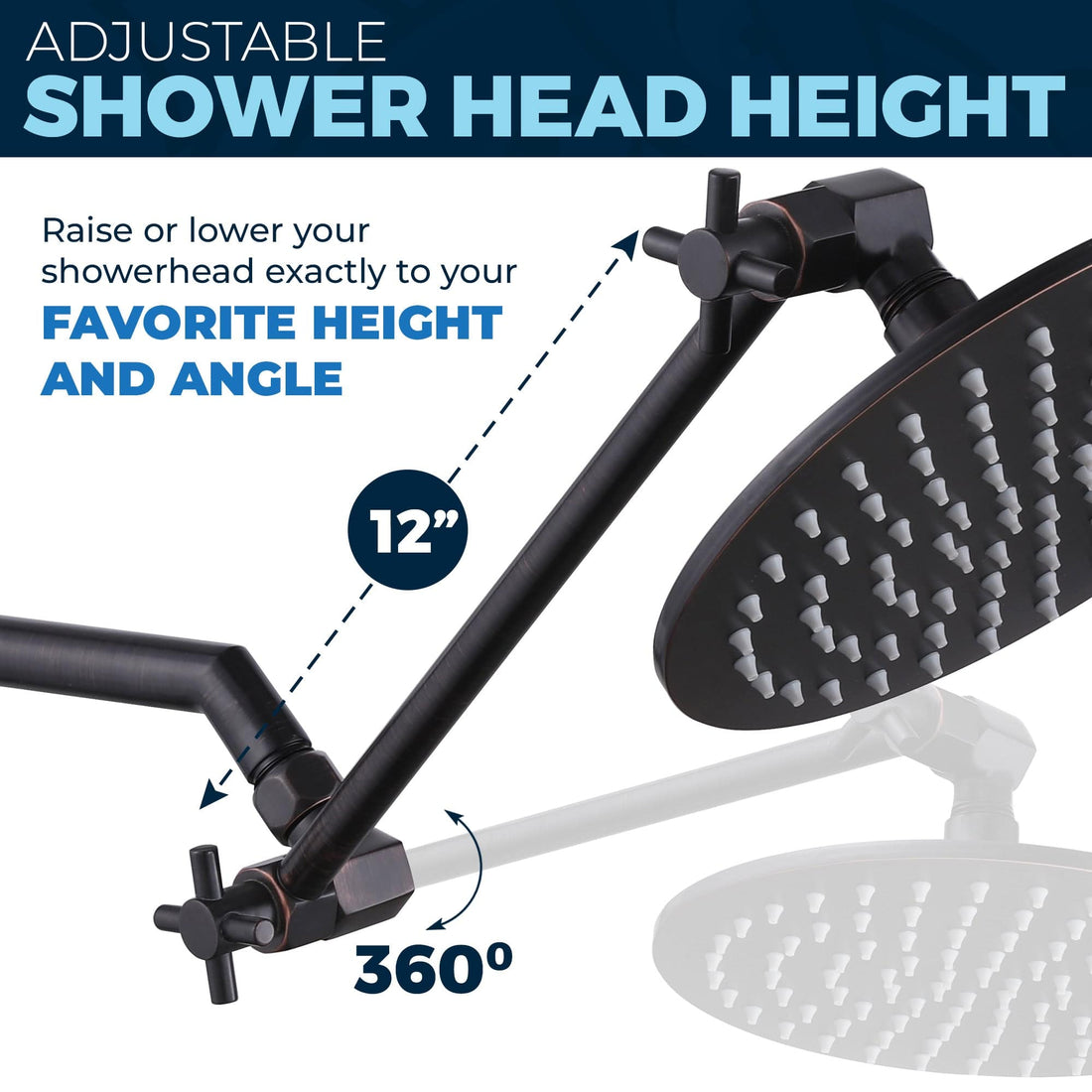 Adjust Shower Head Height with Shower Arm Extender Extension Arm Matte Black / 12 Inch - The Shower Head Store