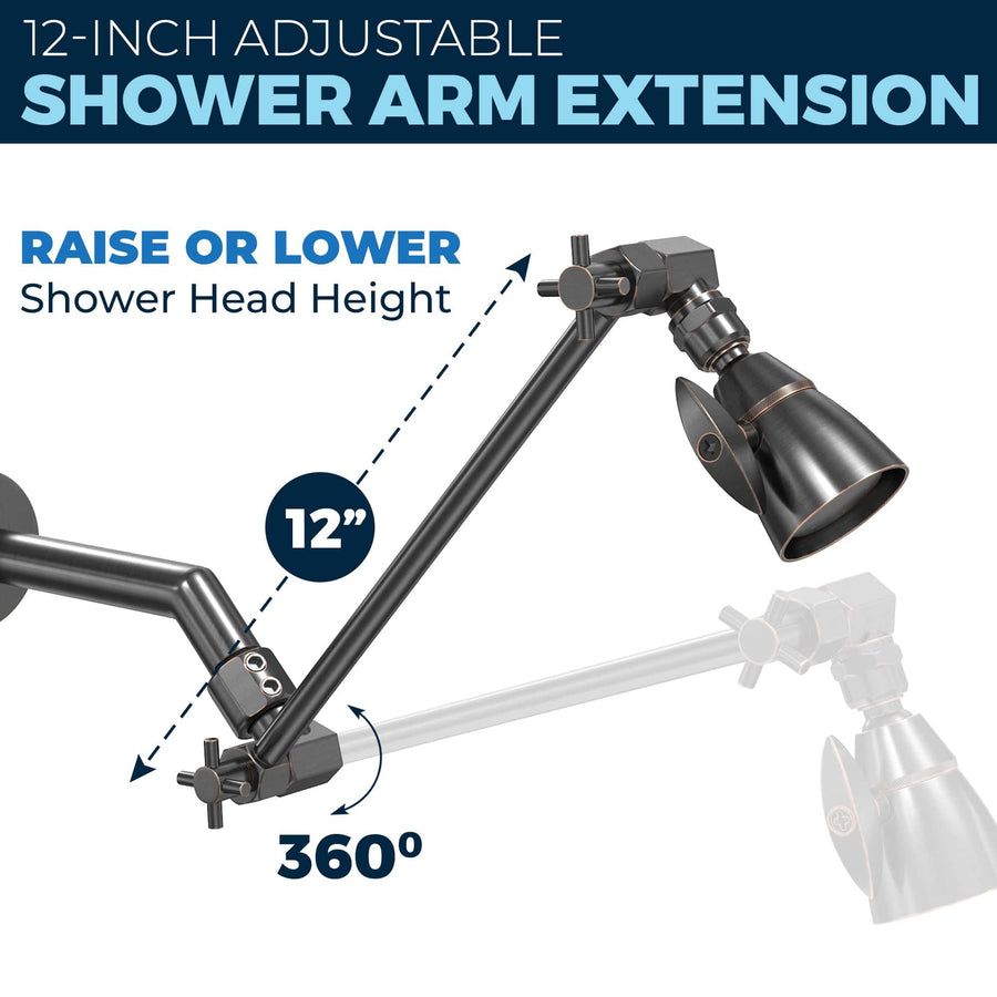 Infographic 2-Inch High Pressure Shower Head with Adjustable Shower Arm Oil Rubbed Bronze / 2.5 - The Shower Head Store