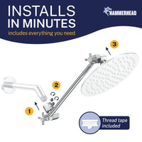 Installation 12 Inch Adjustable Shower Arm Extension Pipe Raise or Lower Shower Head Height High Quality Metal Construction Chrome 12 Inch / Chrome - The Shower Head Store