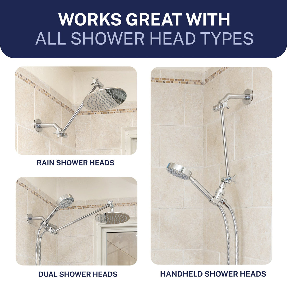 Compatibility 12 Inch Adjustable Shower Arm Extension V3 12 Inch / Brushed Nickel - The Shower Head Store
