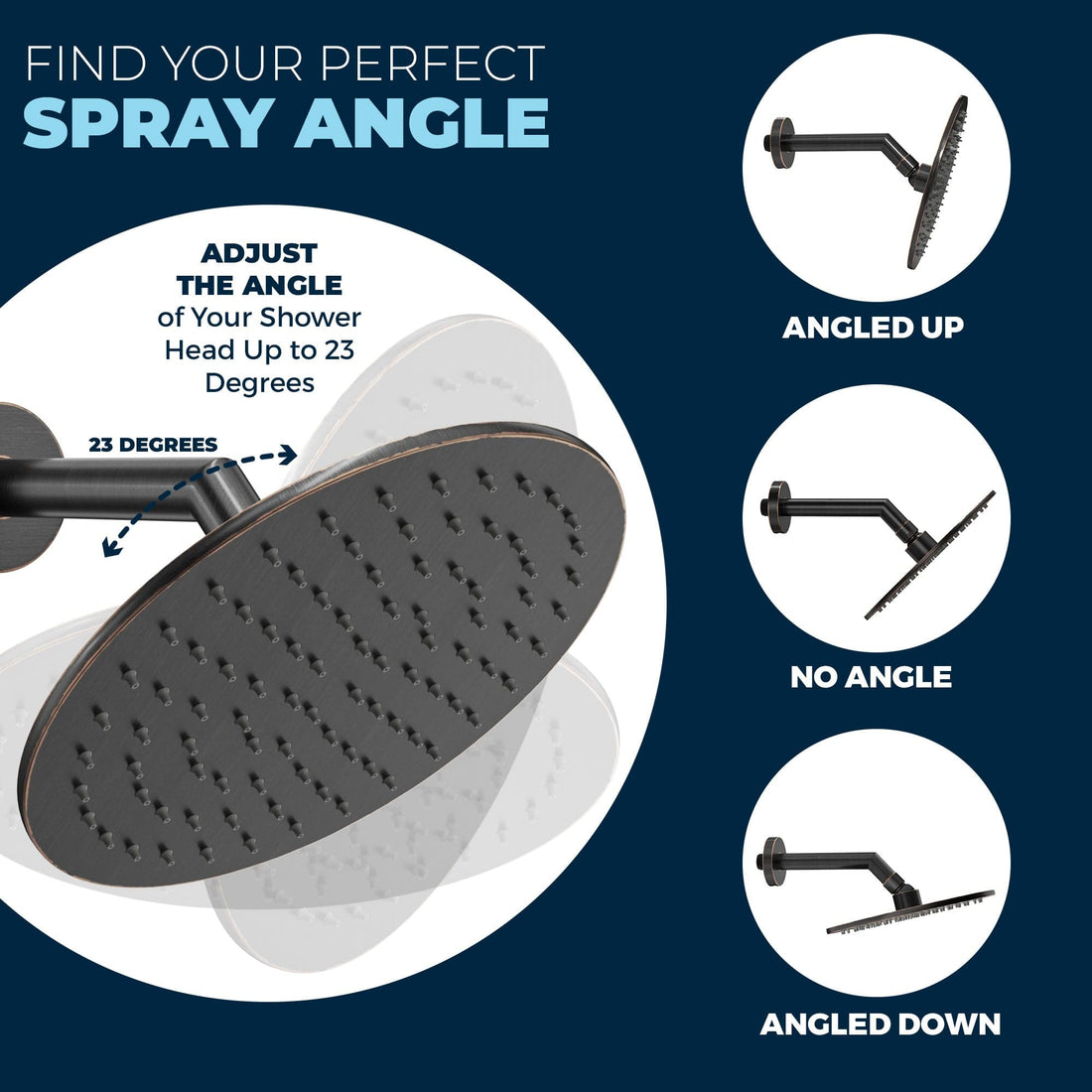 Adjustable Spray Angle - Oil Rubbed Bronze - ALL METAL 8 Inch Rainfall Shower Head - Shower Head Rainfall - 2.5 GPM High Flow Shower Head Optimized for Pressure – Large Round Rain Shower Heads - Wall, Overhead, or Ceiling Mount - The Shower Head Store