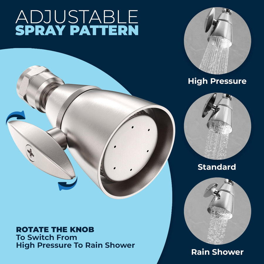 Spray Adjustment 2 Variable Spray Pattern Fixed Shower Head from High Pressure to Rain Showerhead Brushed Nickel / 2.5 - The Shower Head Store