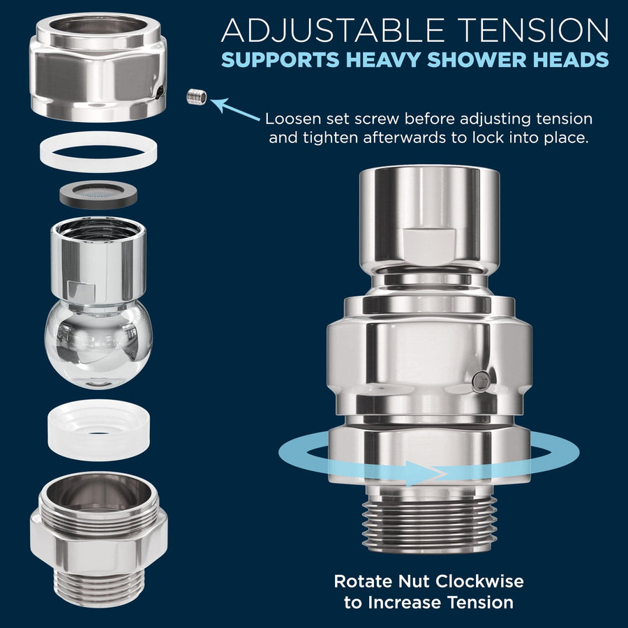 Adjustable Tensions Shower Swivel Adapter Supports Heavy Shower Heads Chrome - The Shower Head Store