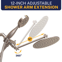 Adjustable Shower Arm 3-Spray Dual with Adjustable Arm Brushed Nickel / 2.5 GPM - The Shower Head Store