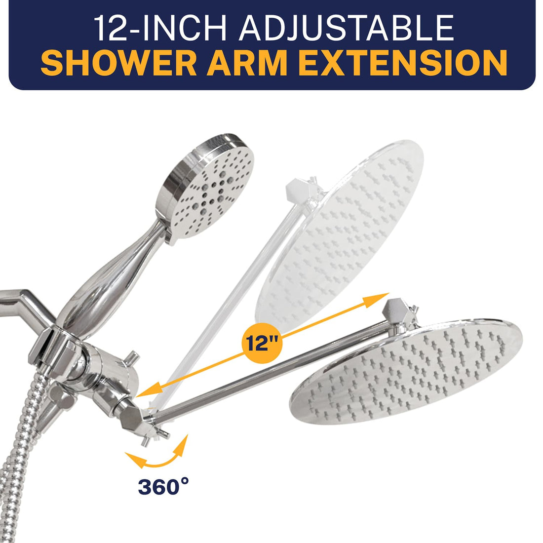 Shower Arm 3-Spray Dual with Adjustable Arm Chrome / 2.5 GPM - The Shower Head Store