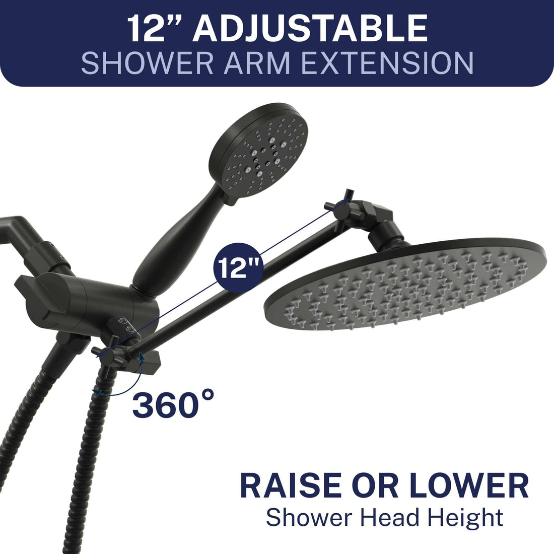 Adjustable Arm 3-Spray Dual with Adjustable Arm Matte Black / 1.75 GPM - The Shower Head Store