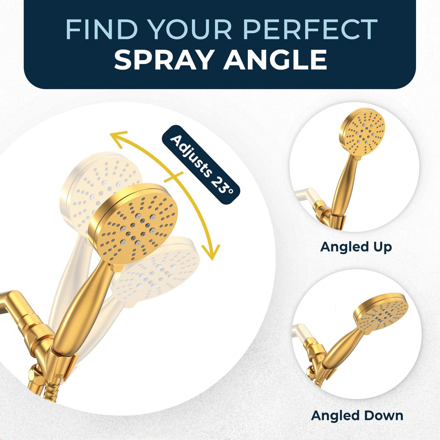 Adjustable Angle California Compliant Low Flow HammerHead Showers 3-Spray Handheld Shower Head 1.8 / Brushed Gold - The Shower Head Store