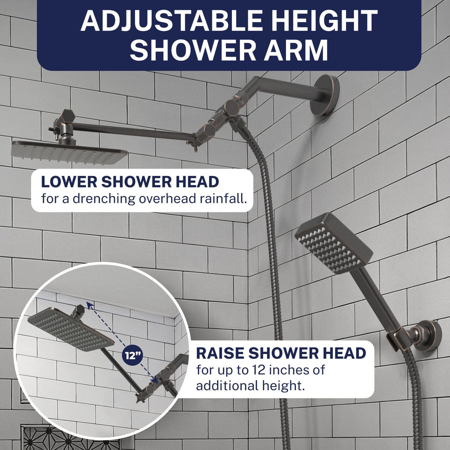 Shower Arm Extension Square Dual Shower Head Set Oil Rubbed Bronze  / 2.5 - The Shower Head Store