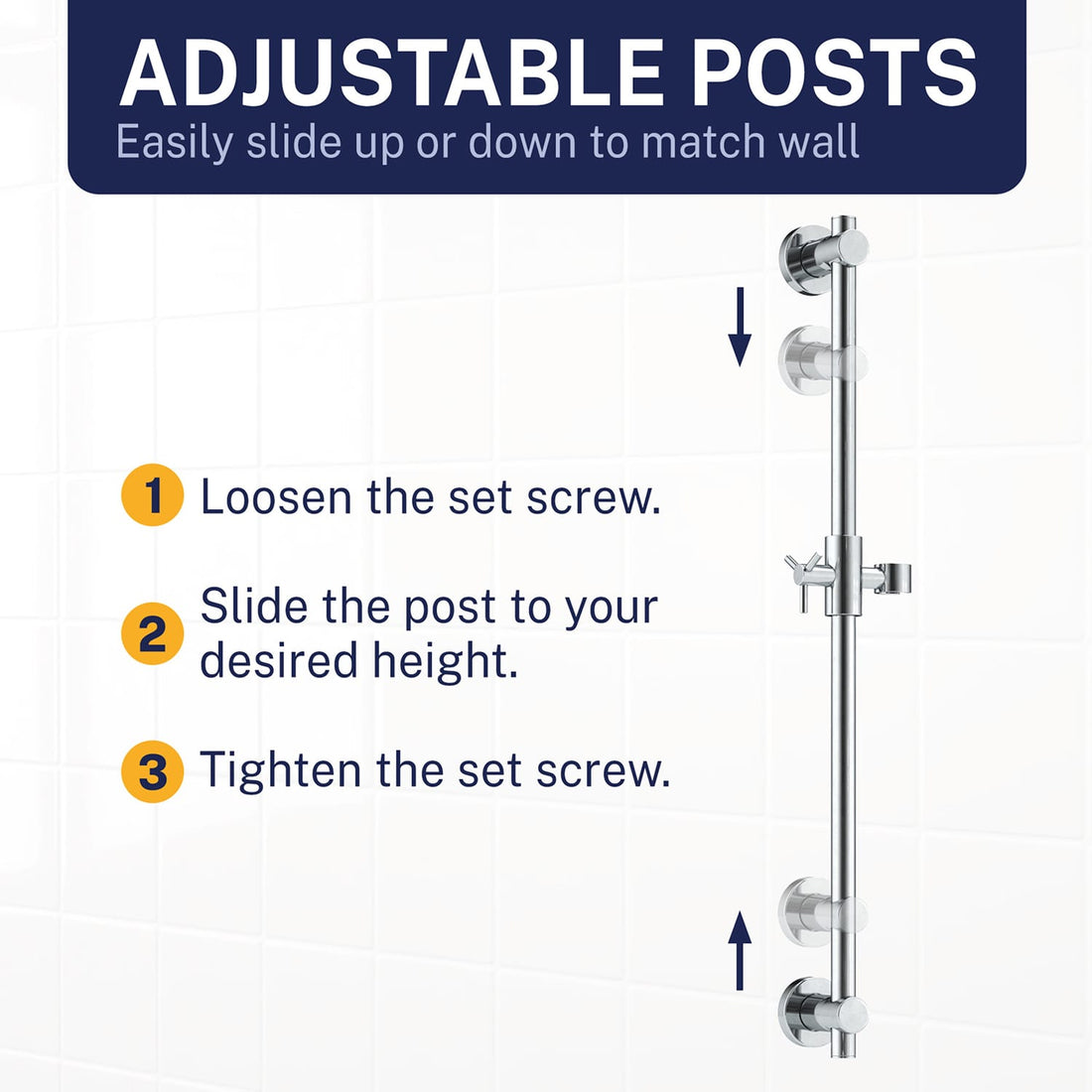 Adjustable Posts All Metal Shower Slide Bar for Hand Held Shower Heads Chrome - The Shower Head Store