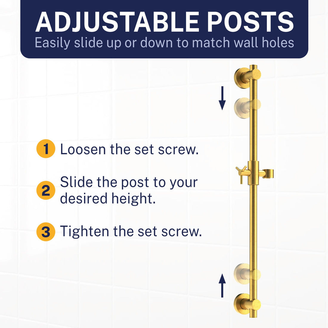 Adjustable Posts Slide Bar with 3-Spray Hand Held Shower Head & Hose Brushed Gold / 2.5 GPM Brushed Gold / 1.75 GPM - The Shower Head Store