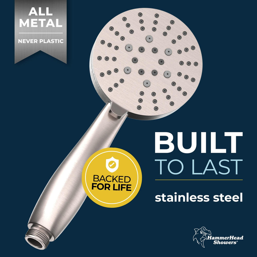 Built to Last All Metal 3-Spray Handheld Shower Head, Handshower Only Brushed Nickel  / 2.5 - The Shower Head Store