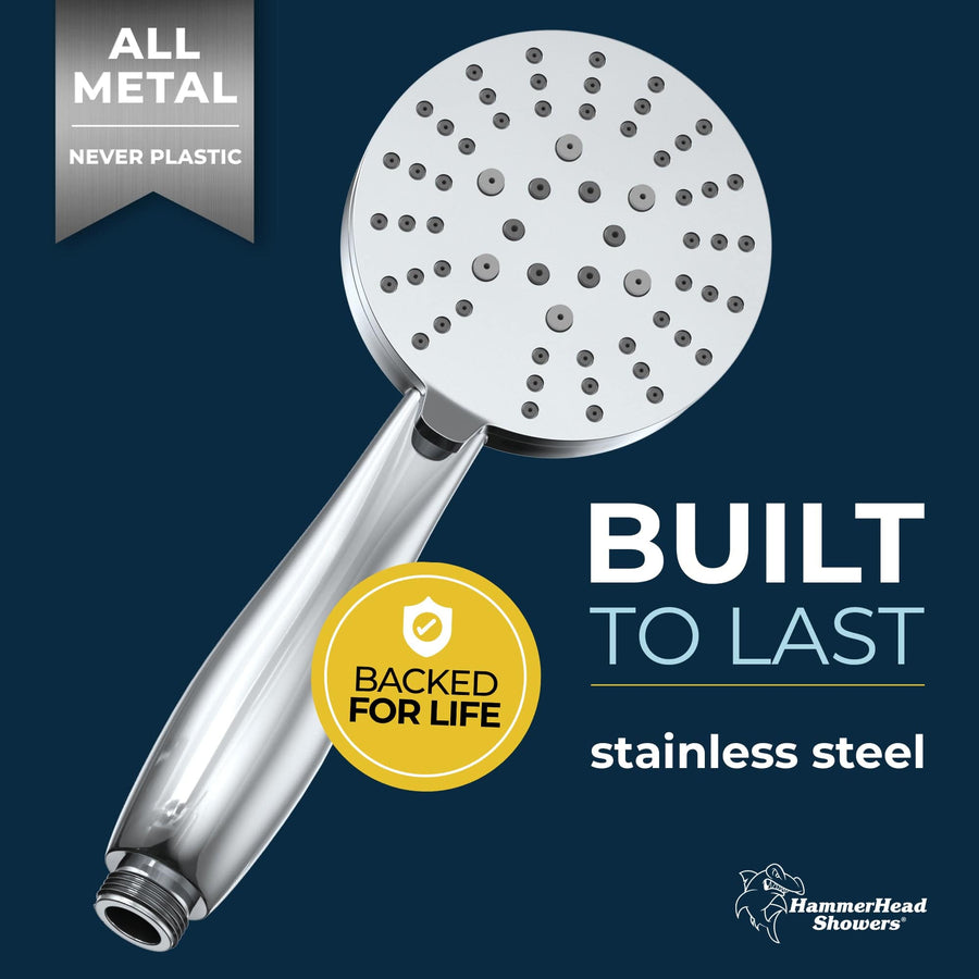 Built to Last All Metal 3-Spray Handheld Shower Head, Handshower Only Chrome / 2.5 - The Shower Head Store