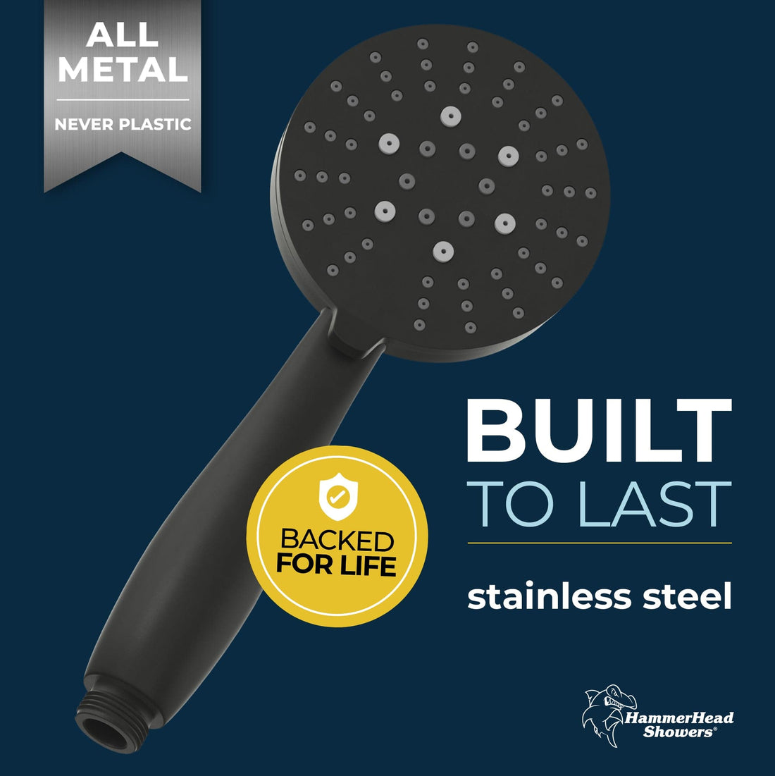 Built to Last All Metal 3-Spray Handheld Shower Head, Handshower Only Matte Black  / 2.5 - The Shower Head Store