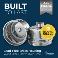 Built to Last - All Metal Shower Head Filter Housing with Filtration to Remove Chlorine Chrome by HammerHead Showers - The Shower Head Store