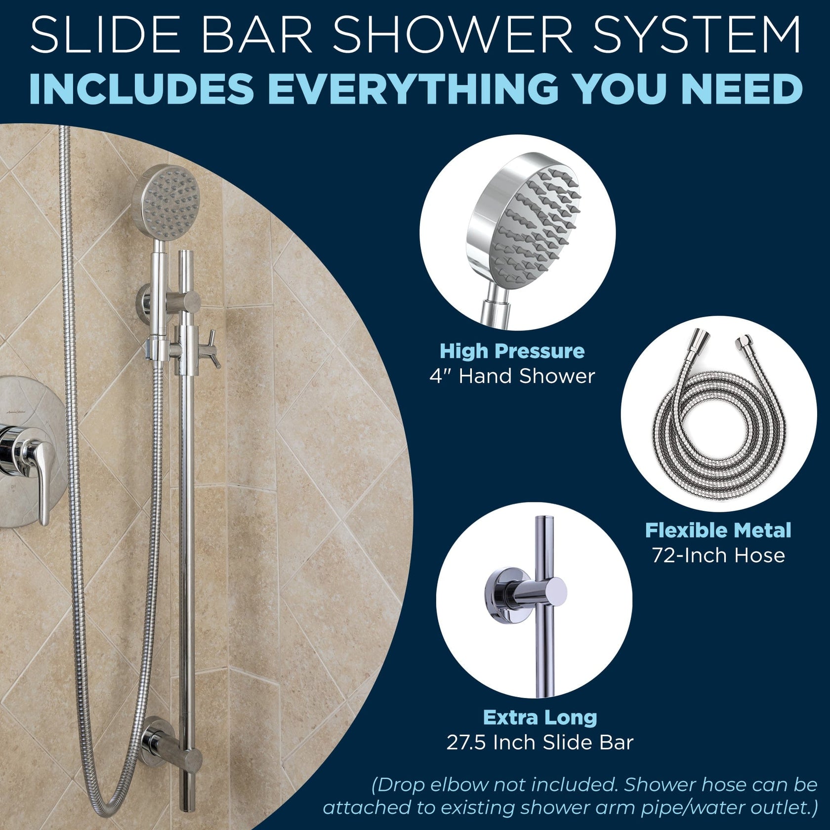 ALL Metal Shower Slide Bar with Hand Held Shower Head Holder The