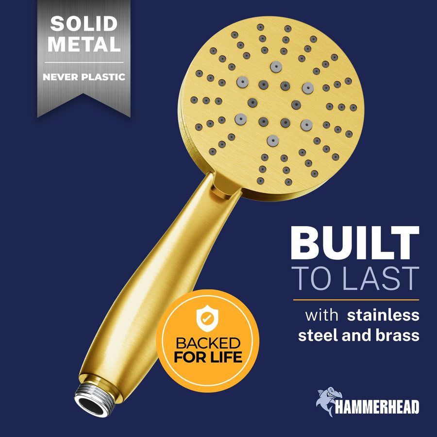 Built to Last All Metal 3-Spray Handheld Shower Head, Handshower Only Brushed Gold / 2.5 GPM Brushed Gold / 1.75 GPM - The Shower Head Store