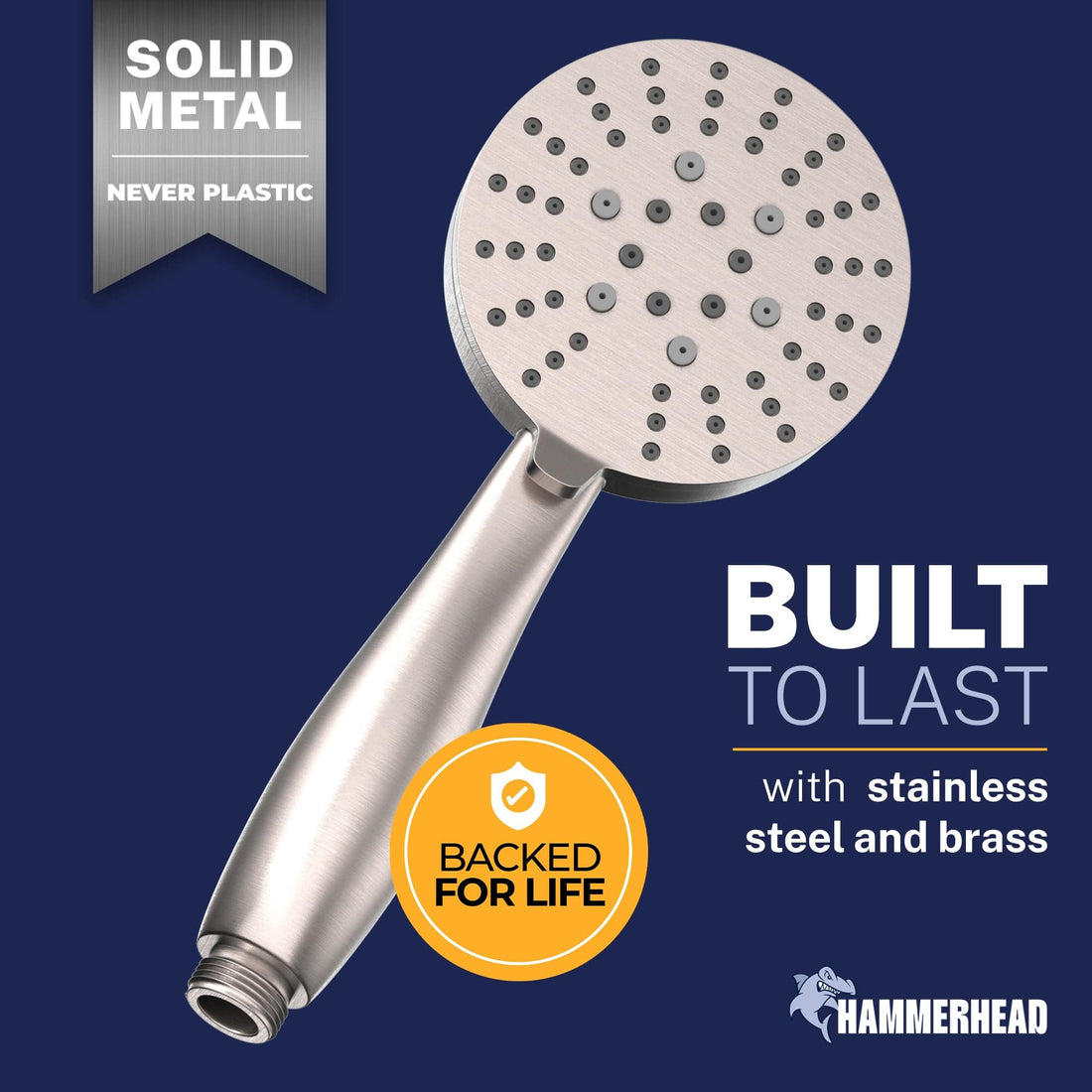 Built to Last All Metal 3-Spray Handheld Shower Head, Handshower Only Brushed Nickel / 2.5 GPM Brushed Nickel / 1.75 GPM - The Shower Head Store