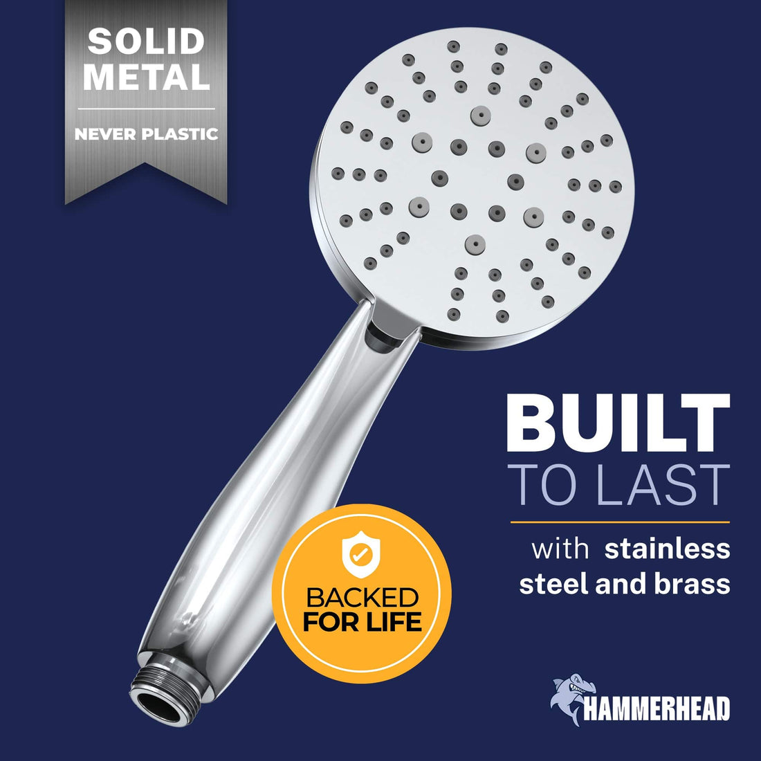 Built to Last All Metal 3-Spray Handheld Shower Head, Handshower Only Chrome / 2.5 GPM Chrome / 1.75 GPM - The Shower Head Store