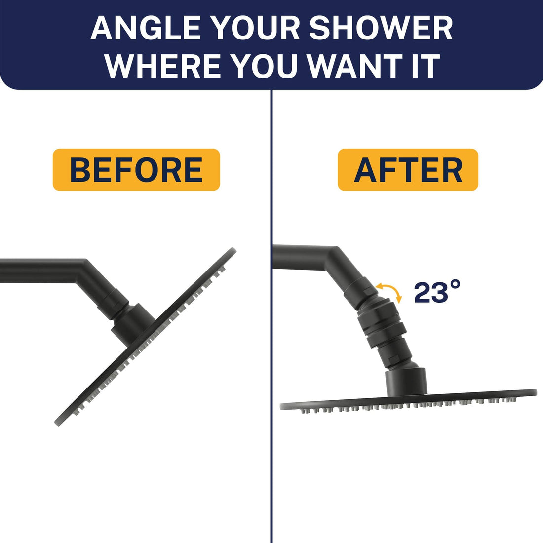 Angle Your Shower Swivel Adapter - 100% METAL Shower Head Swivel Adapter To Adjust Showerhead Angle, Matte Black - The Shower Head Store