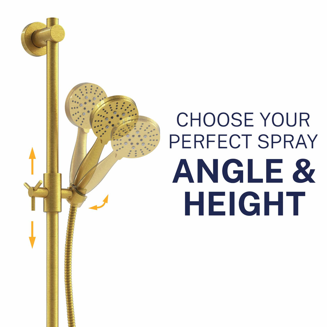 Angle and Height Slide Bar with 3-Spray Hand Held Shower Head & Hose Brushed Gold / 2.5 GPM Brushed Gold / 1.75 GPM - The Shower Head Store